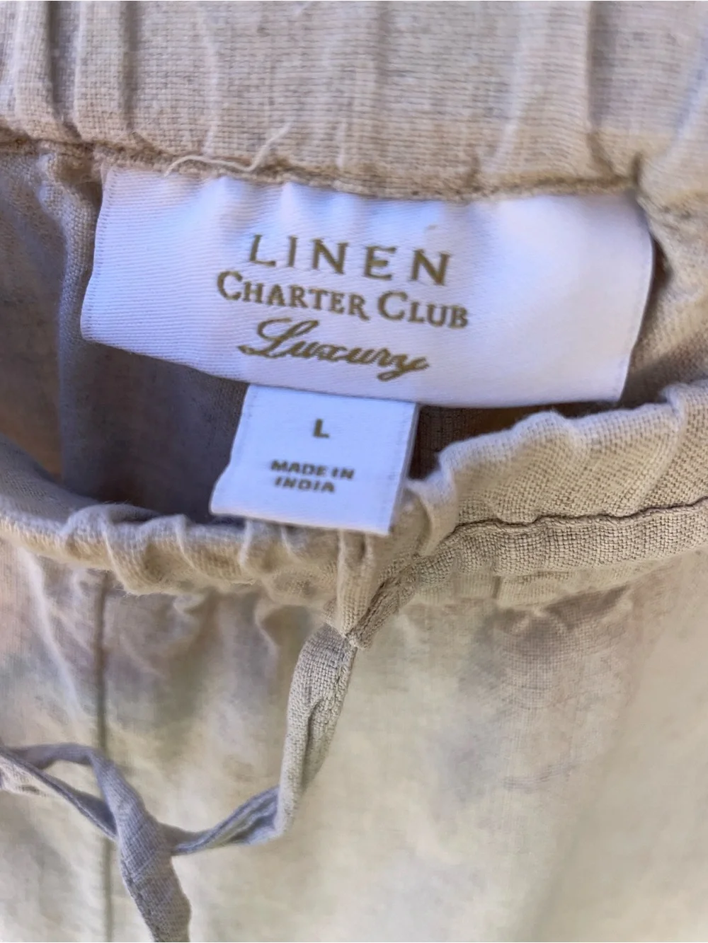 Charter Club Light Beige Drawstring Linen-Blend Joggers Sz Large